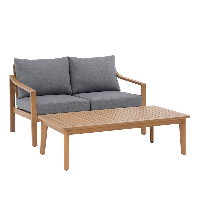Outdoor Solid Wooden Double Chair with Coffee Table Set