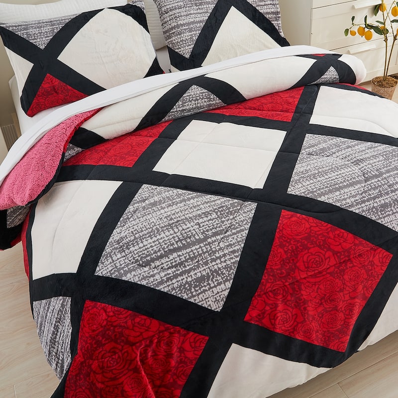 3 piece Fleece/ Sherpa Comforter Set