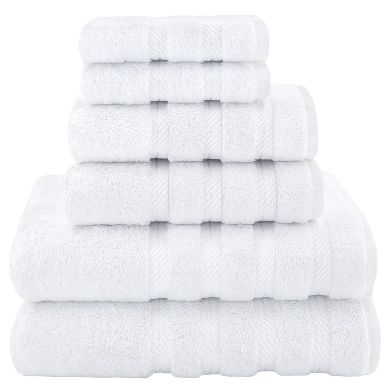 American Soft Linen 6 Piece Turkish Cotton Bath Towel Set - Bright White