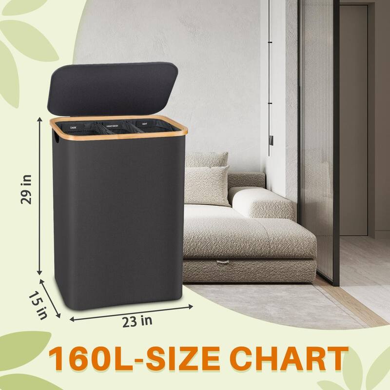 Laundry Hamper 3 Section, 160l Extra Large Hampers,Dirty Clothes Hamper Collapsible Laundry Basket Organizer