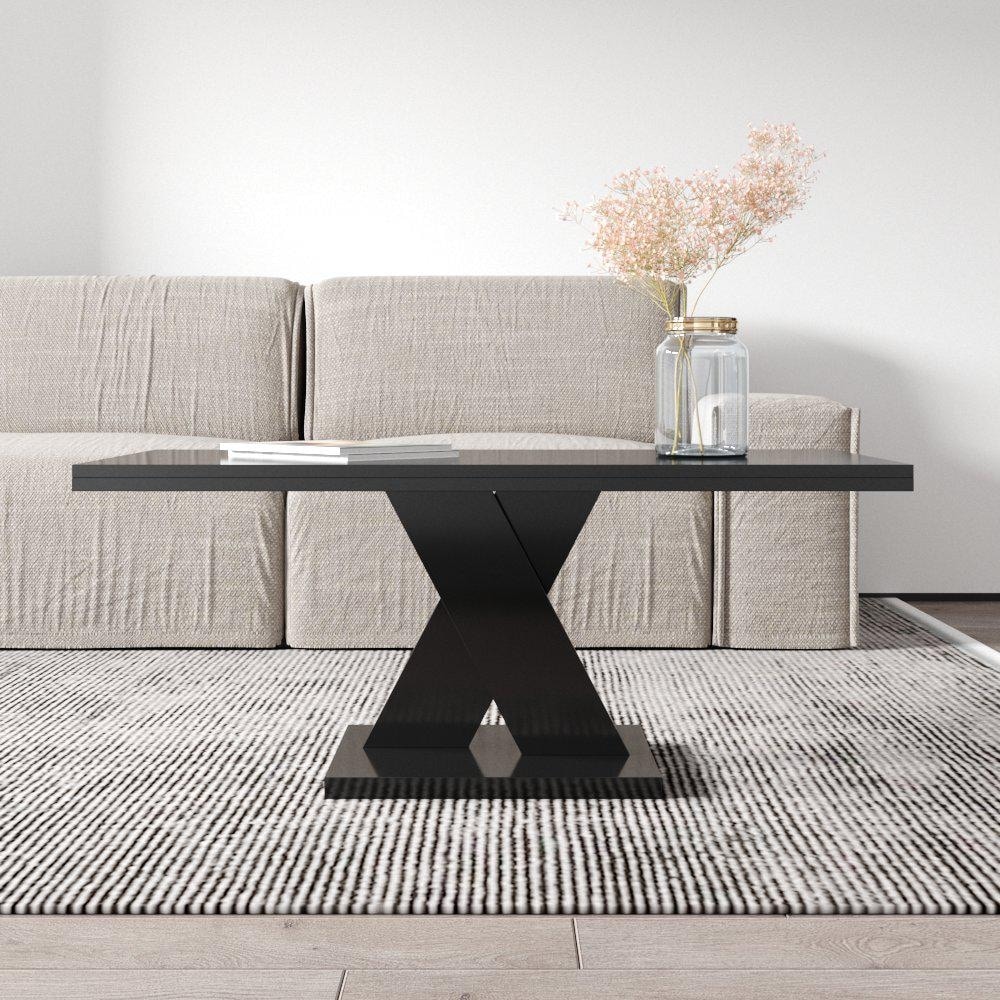 Meble Furniture Cross 47-Inch Modern Coffee Table with High Gloss Finish and Hidden Storage - Contemporary European Design