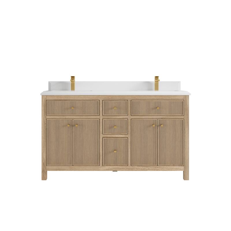 Willow Collections 60 in. W x 22 in. D Sonoma Teak Double Sink Bathroom Vanity with Countertop - 1.5” White Quartz - Light Graywashed