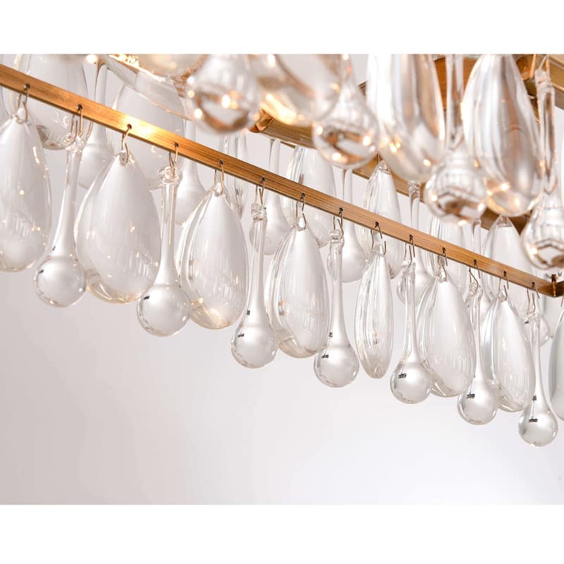Viviana Brushed Brass 6-light Crystal Teardrop Rectangle Chandelier - 30"L x 8.7"W x 6"H