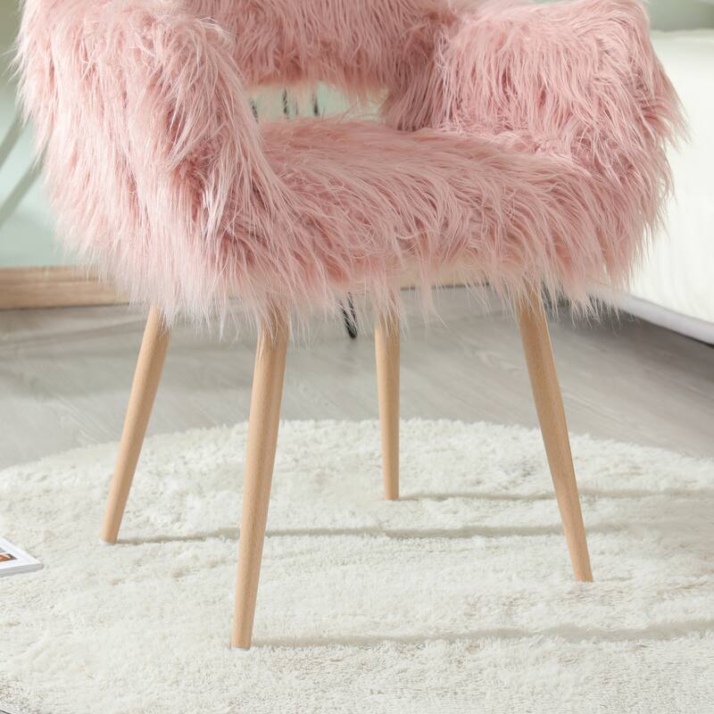 White Faux Fur Upholstered Make up Chair Side Dining Chair