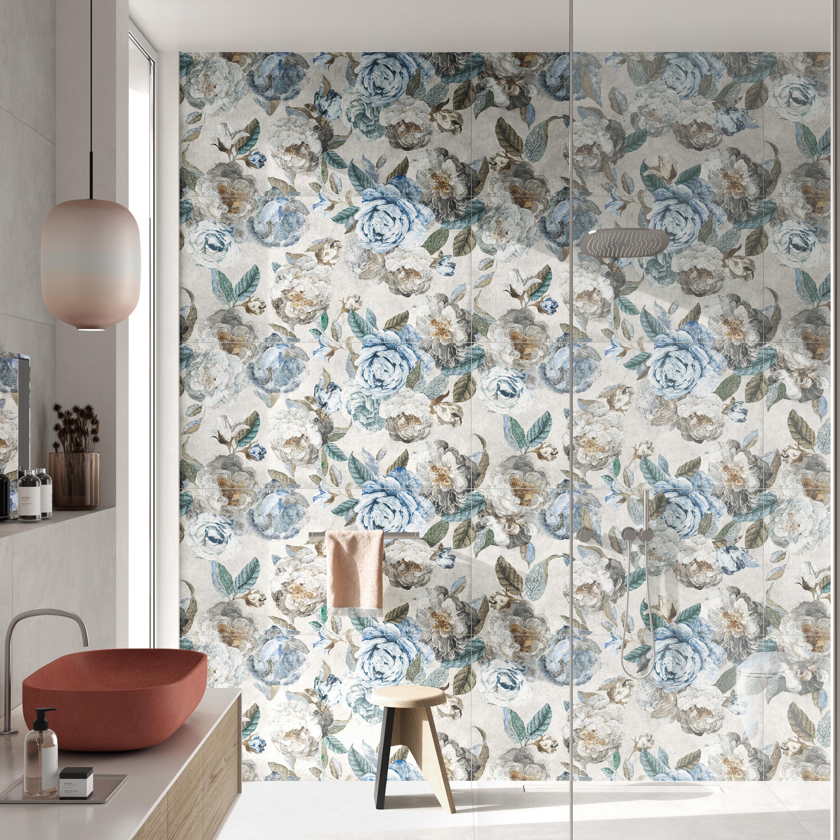 Merola Tile Parete Fiori Grey 23-1/2" x 47" Italian Porcelain Floor and Wall Tile