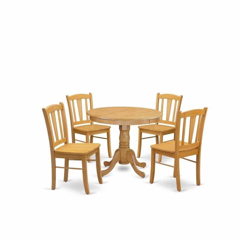 HomeStock 5-Piece Natural Oak Finish Solid Wood Top Dining table with 4 Chairs with Slat Back