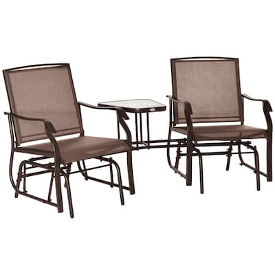 Outdoor Glider Chairs with Coffee Table, Patio 2-Seat Rocking Chair Swing Loveseat with Breathable Sling
