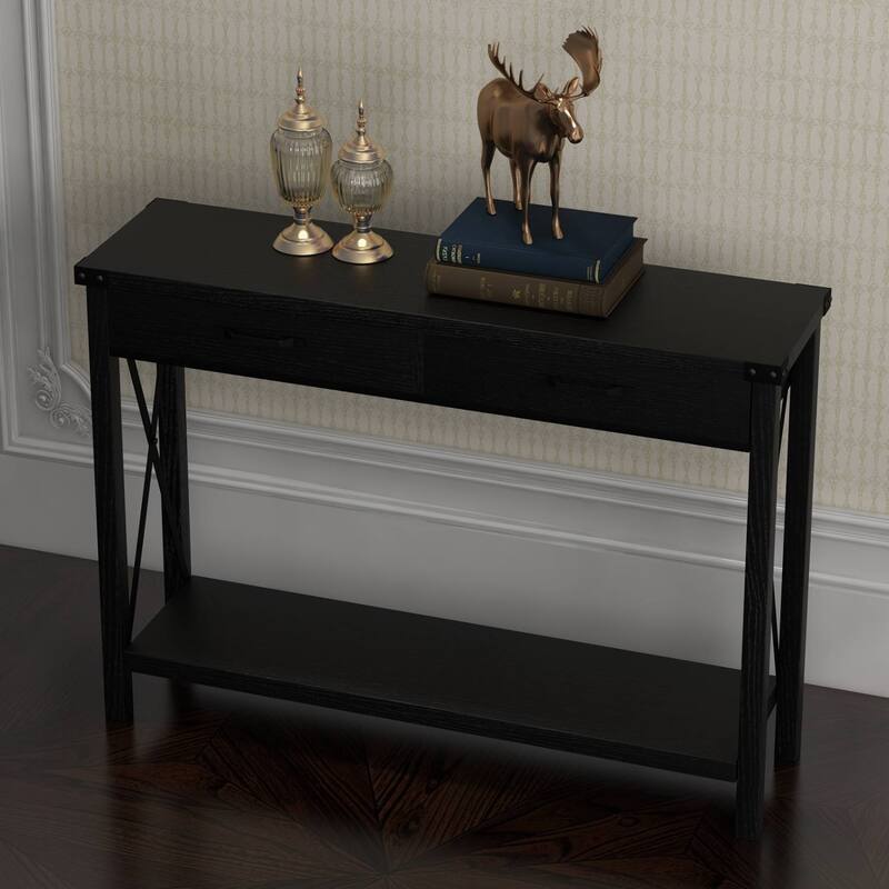Narrow Sofa Table with 2 Drawers for Entryway