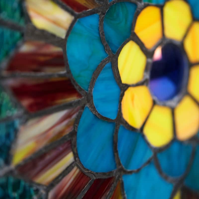 River of Goods 24-inch Tiffany-style Stained Glass Peacock Star Window Panel - 24"L x 0.25"W x 24"H