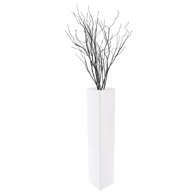 Large Tall Rectangular Wooden Modern Floor Vase - Sleek Contemporary Decor Accent for Living Room, Bedroom, Hallway and Entryway - Large - White