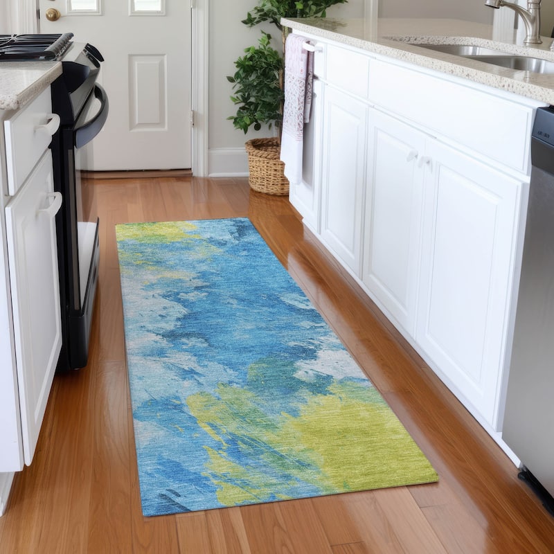 Premium Washable Super Soft Abstract Modern Mayfield Rug - Blue - 2'3" x 7'6"