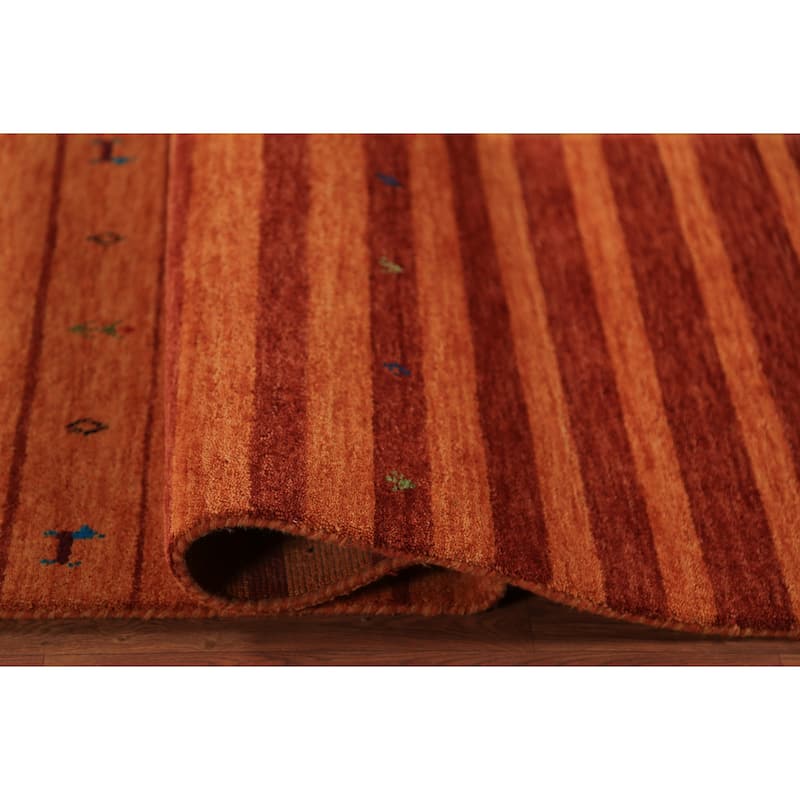 Striped Orange Gabbeh Oriental Runner Rug Hand-Knotted Wool Carpet - 2'7" x 13'0"
