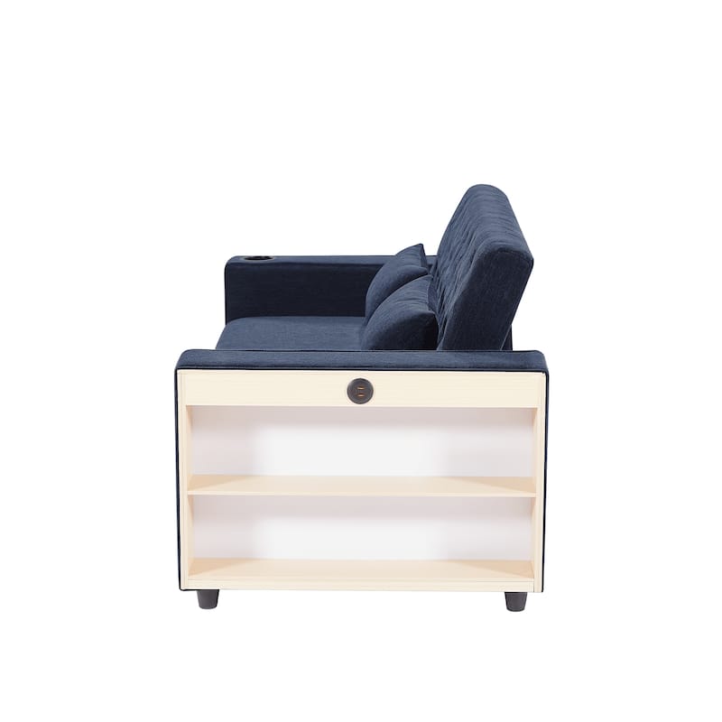 Transformable Chenille Fabric Sofa Bed with Adjustable Tufted Backrest, USB Ports, and Ample Storag