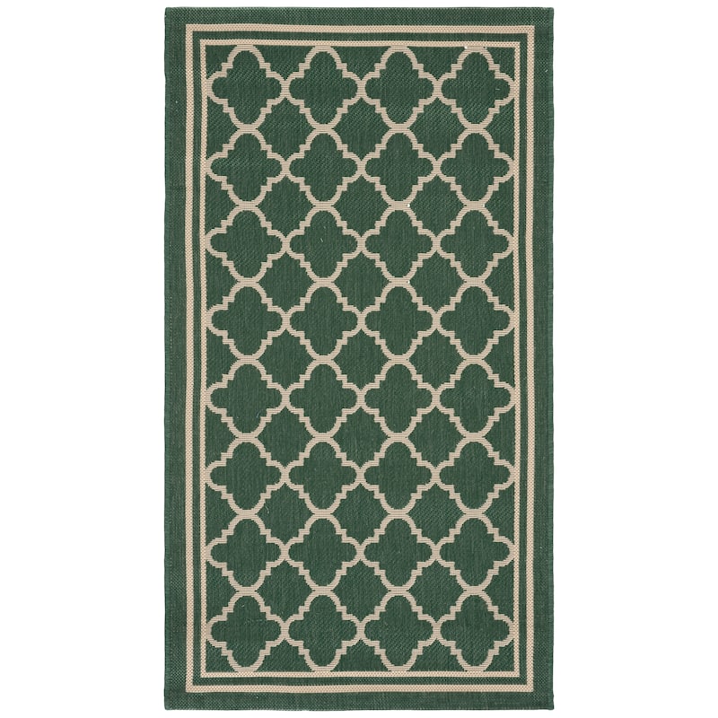 SAFAVIEH Courtyard Kristelle Indoor/ Outdoor Waterproof Patio Backyard Rug - 2'7" x 5' - Dark Green/Beige