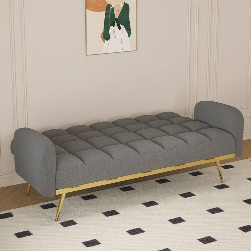 68.5-inch teddy velvet sofa bed with throw pillows