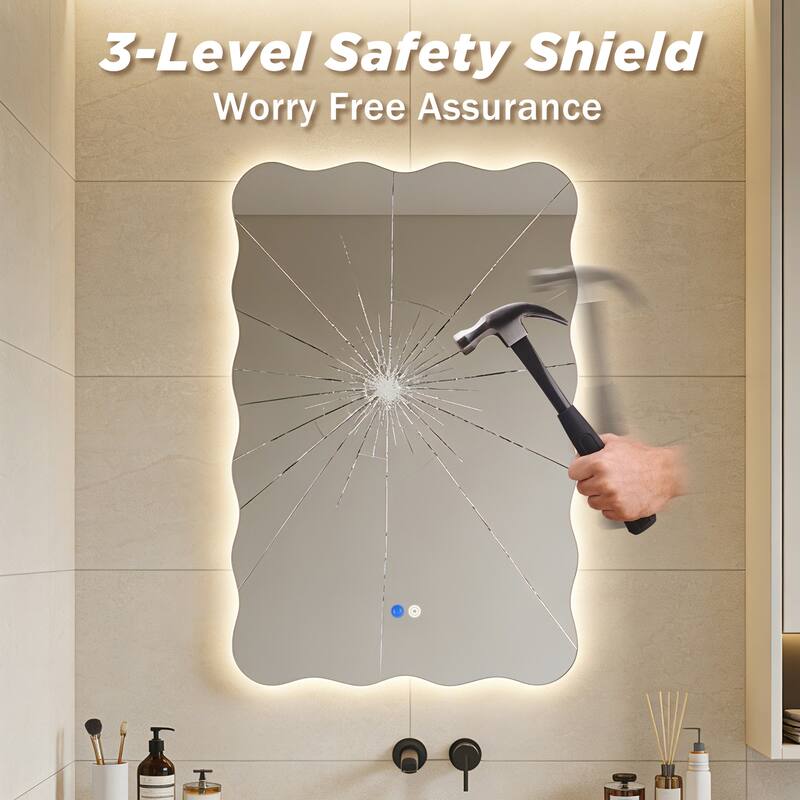 Rectangle Frameless Dimmable LED Light Anti-Fog Wall Bathroom Vanity Mirror