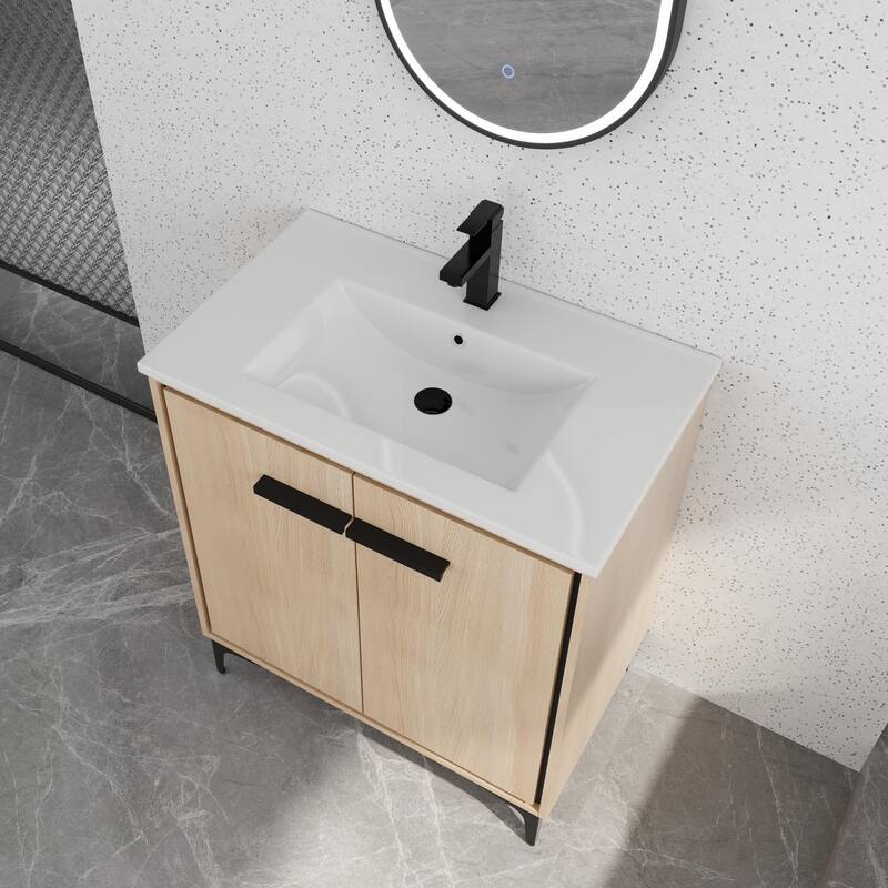Bathroom Vanity With Sink In 24/30 Inch, Freestanding Bathroom Vanity With Soft Close Door and Adjustable Shelf