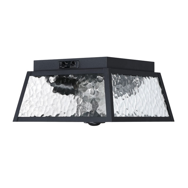 2-Light Black Outdoor Farmhouse Flush Mount Ceiling Light with Clear Water Glass