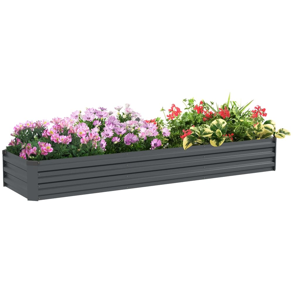 Outsunny 8 x 2 x 1ft Galvanized Raised Garden Bed Kit, Outdoor Metal Elevated Planter Box with Safety Edging, Dark Gray