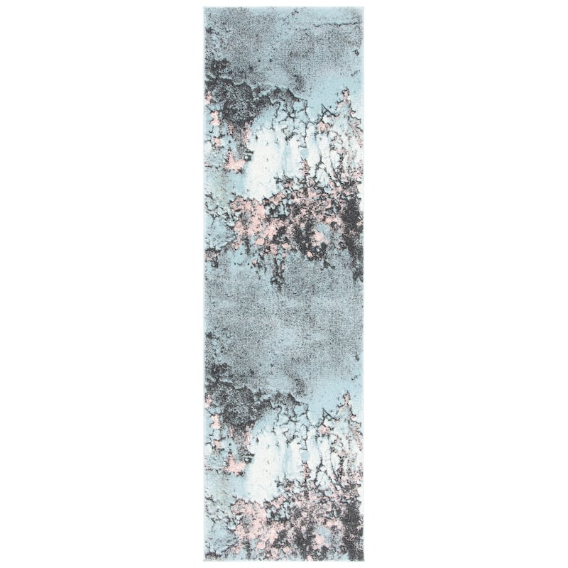 SAFAVIEH Glacier Bertille Modern Abstract Rug - 2'3" x 8' Runner - Blue/Pink
