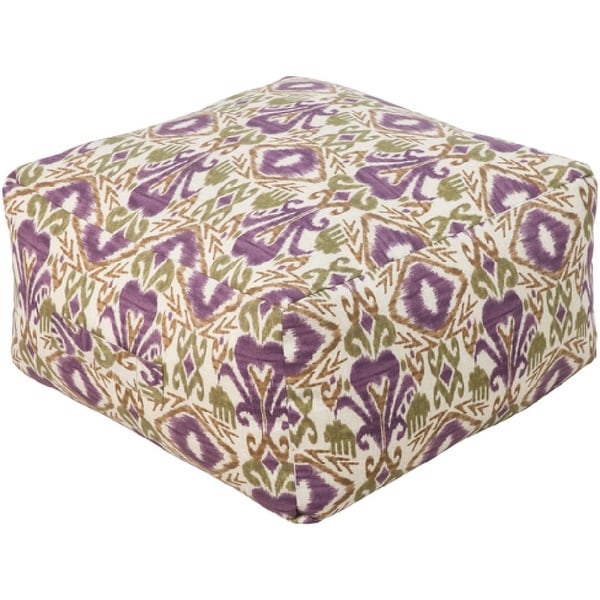 13" Plum Purple and Gold Rustic Southwestern Outdoor Patio Pouf Ottoman - N/A