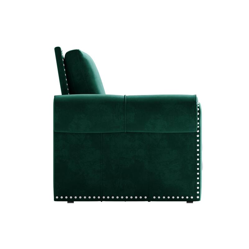 93.7" Chesterfield Couch, Pull Out Sofa Bed 3-in-1 Velvet Convertible Sleeper Sofa w/Nailhead Trim & 3 Pillows, for Living Room