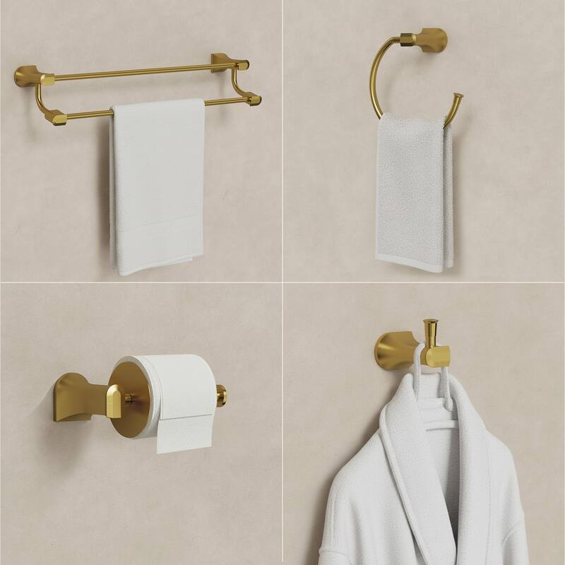 GRANDJOY 4-Piece Stainless Steel Bathroom Hardware Set with Wall Mount Double Towel Bar