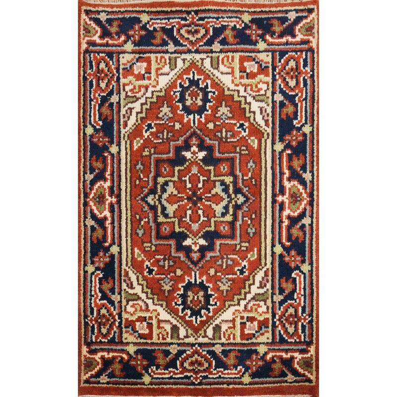 Hand Knotted Oriental 100% Wool Carpet Traditional Medallion Oranges & Rust Heriz (serapi) Area Rug - 3' 0'' X 2' 0''