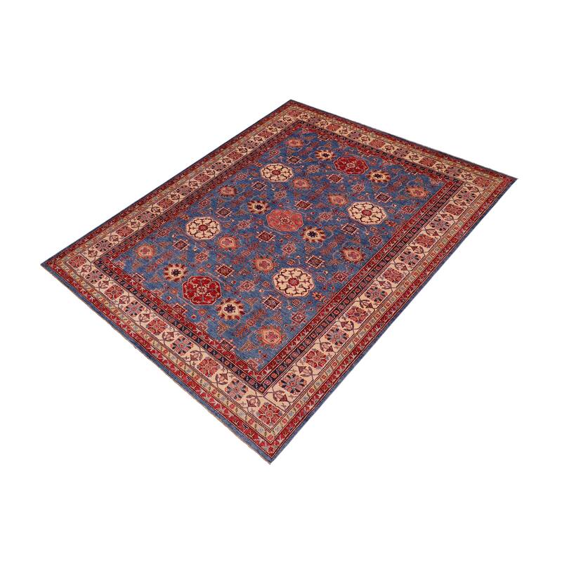 Caucasian Super Kazak Ayanna Light Blue/Tan Hand Knotted Wool Rug - 8'1'' x 10'0''