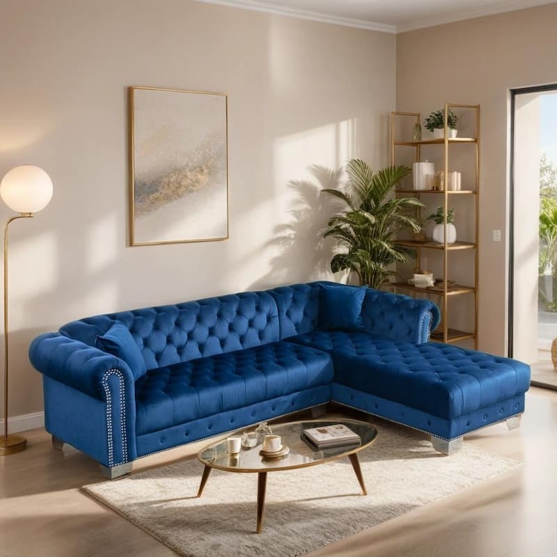 4-seat Velvet Reversible Sectional Sofa with Chasie Convertible L Shaped - Grey