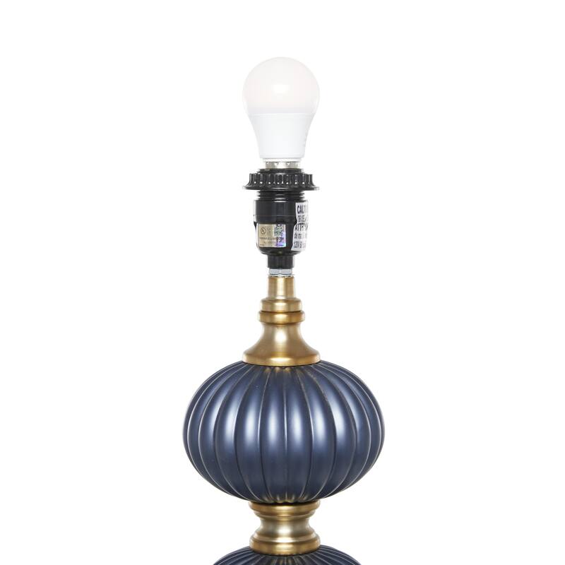 Fabric Ribbed Room Floor Lamp with Velvet Shade and Gold Accents - Blue - Roche River Decor