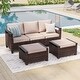 preview thumbnail 16 of 27, Bonosuki 3 Pieces Patio Sofa with Ottomans, All-Weather PE Rattan Wicker Sofa Small Patio Conversation Couch with Cushion, Brown