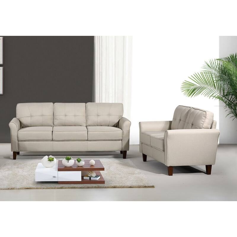Kouchouk Tufted Mid Century 2 Piece Living Room Set- Loveseat & Sofa - Beige
