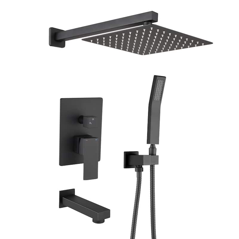 YASINU 12 In. High-Pressure Rainfall Shower System with Handheld Shower Head Bathtub Faucet - 12" - Matte Black