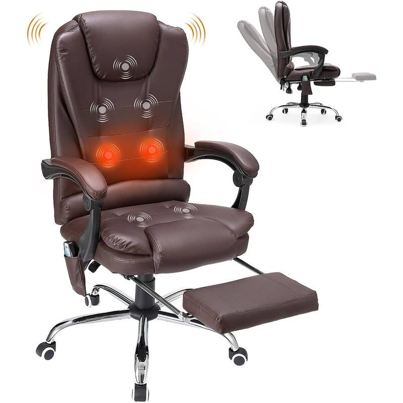 AECOJOY Heated Executive Office Chair w/ Massage &Adjustable Height - Brown