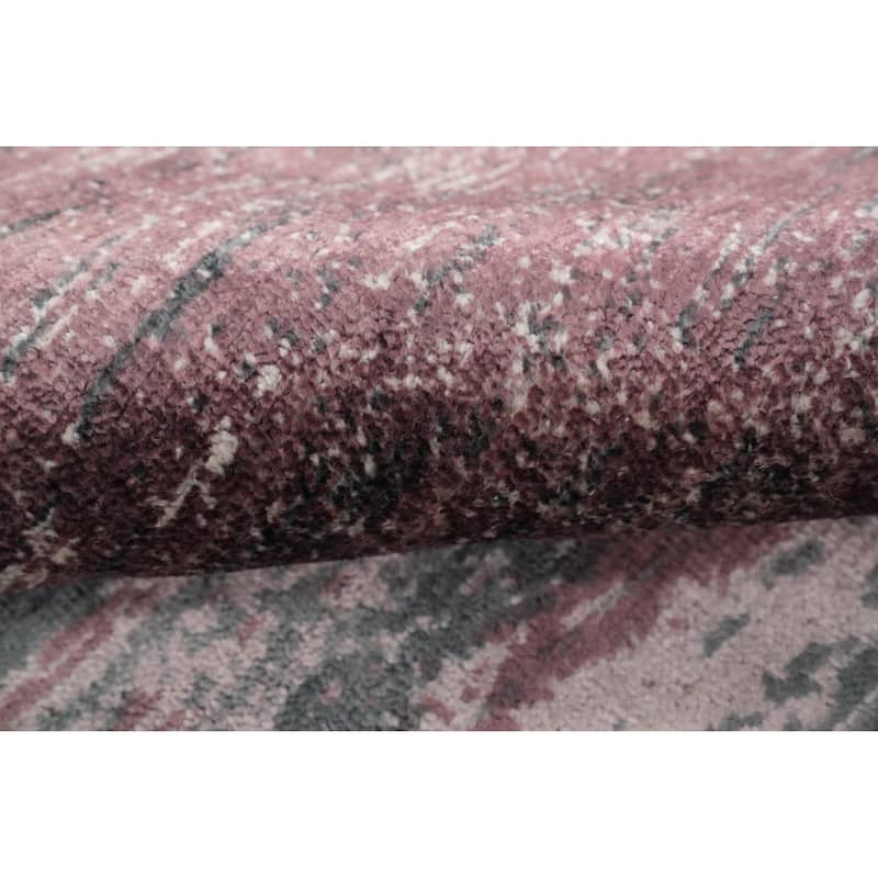 Hand Knotted Oriental Viscose Silk Carpet Modern Pictorial Pink Abstract Area Rug - 7' 8'' X 5' 6''
