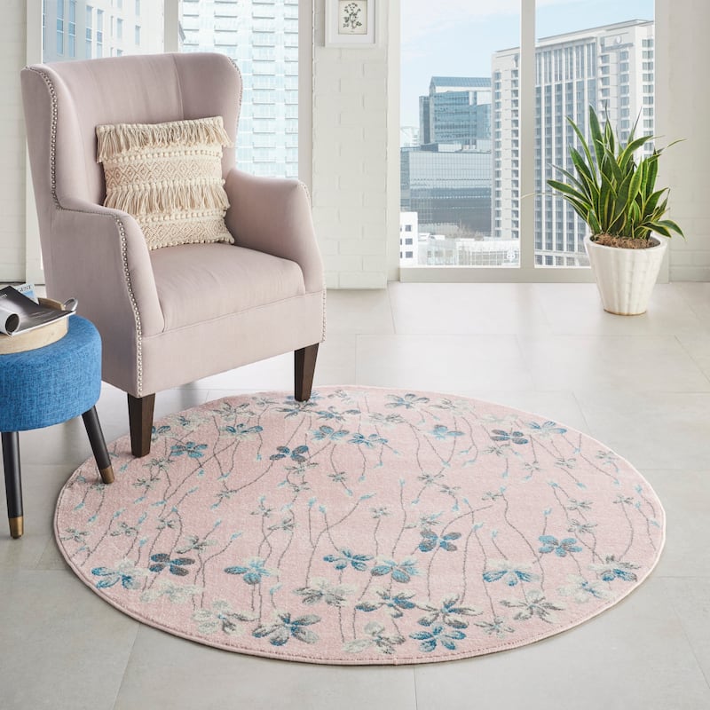 Carson Carrington Molle Floral Area Rug - 5'3" Round - Pink - Rectangle