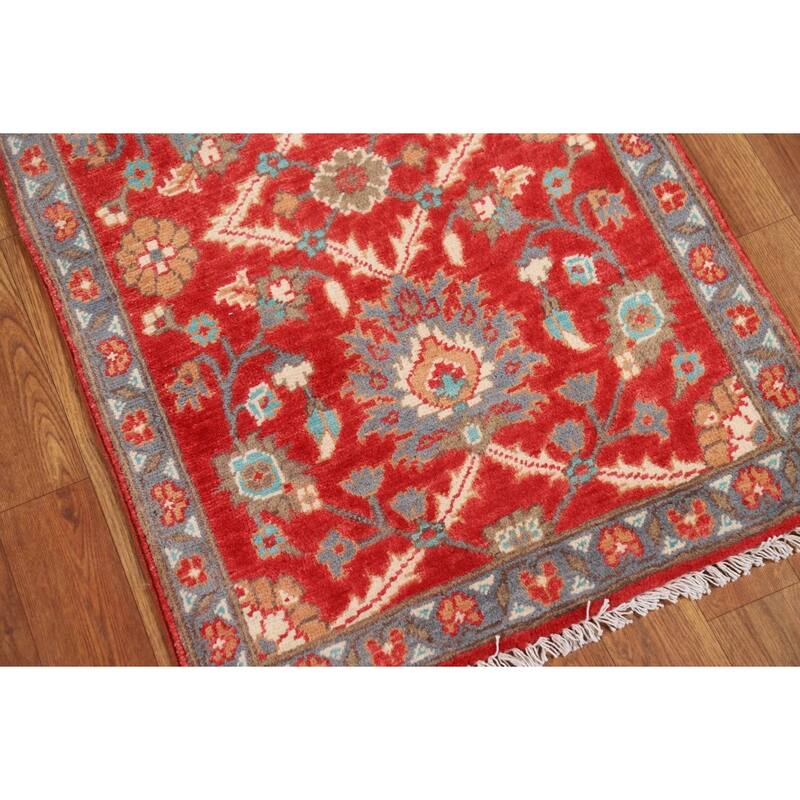 Red Floral Kazak Oriental Foyer Rug Hand-Knotted Wool Carpet - 2'0" x 3'0"