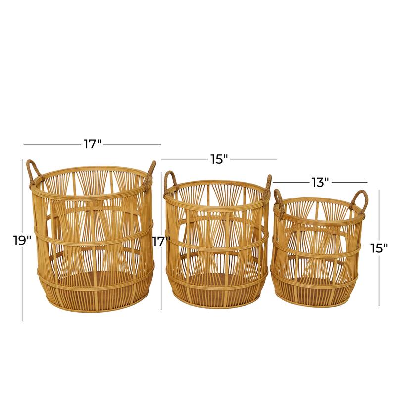 Brown Wood Handmade Storage Basket with Handles (Set of 3) - 19", 17", 15"H