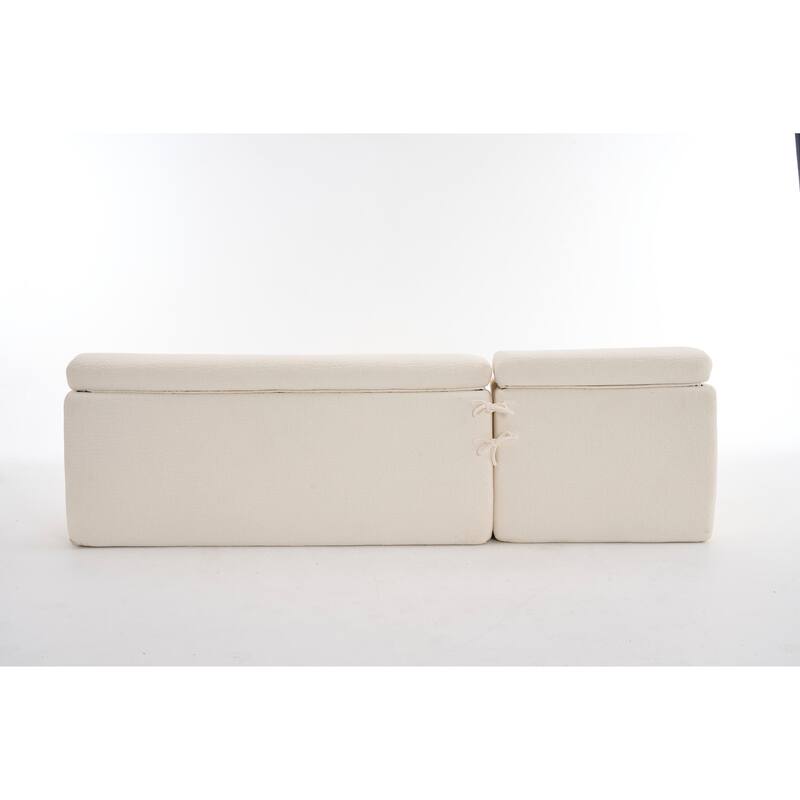 Combining Chaise Longue With 3-Seater, Wood Grain Chenille Fabric, Full Sponge Compression Sofa,Combined Sofa With 2 Pillows