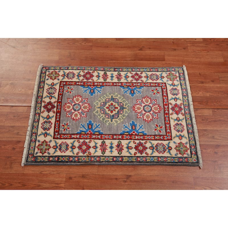 Gray Kazak Oriental Accent Foyer Rug Handmade Wool Carpet - 2'0"x 3'0"