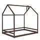 preview thumbnail 5 of 9, Espresso House Platform Bed for Kids, Toddler House Full Bed with Roof, Wood Floor Bed Frame for Girls Boys Bedroom Furniture