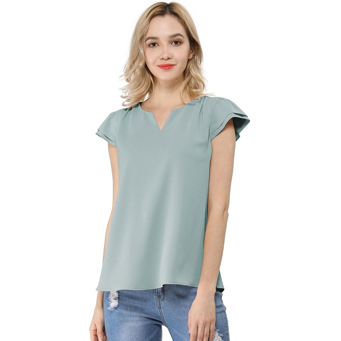 Shop Women S Work Business Casual Plain Cap Sleeve Blouse Top