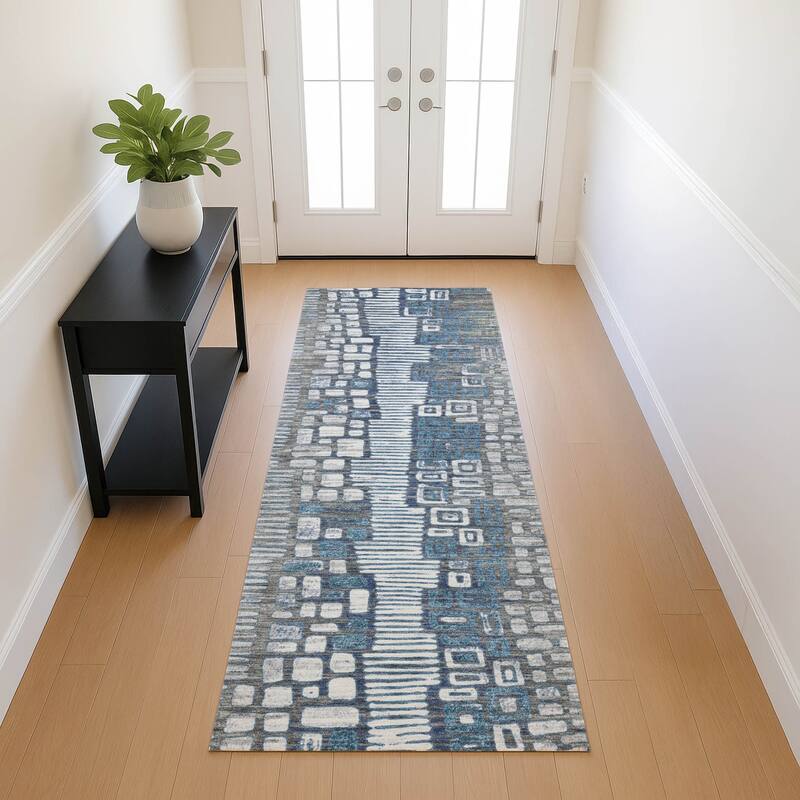 Machine Washable Indoor/ Outdoor Geo Mosaic Chantille Rug