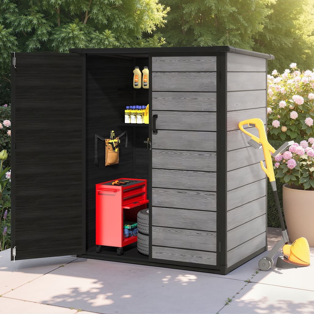 4.6FT×5.6FT Outdoor Resin Storage Shed w/Floor and 2-Tier