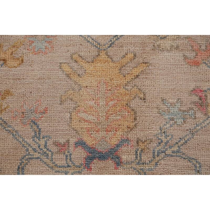 Hand Knotted Oriental 100% Wool Carpet Transitional All-Over Peach Oushak Area Rug - 8' 10'' X 6' 3''