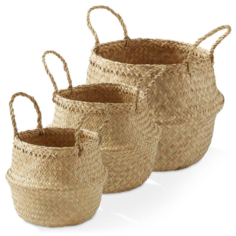 Seagrass Belly Basket Planters Woven Storage Bin Plant Pot Covers