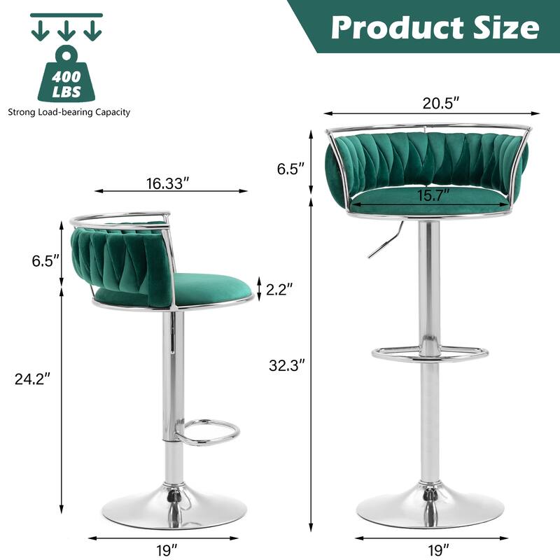 4 Set Velvet Adjustable Swivel Bar Stools With Backs