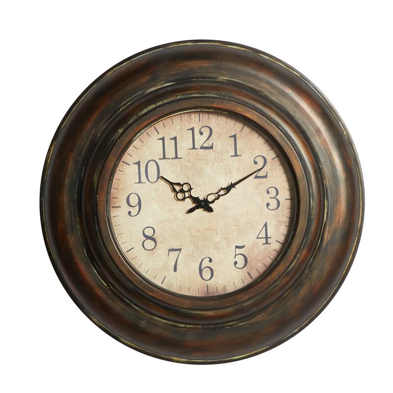 Metal Wall Clock with Fluted Frame - Brown - Roche River Decor - 4"W x 24"L x 24"H