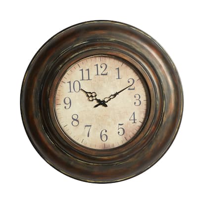 Metal Wall Clock with Fluted Frame - Brown - Roche River Decor - 4"W x 24"L x 24"H